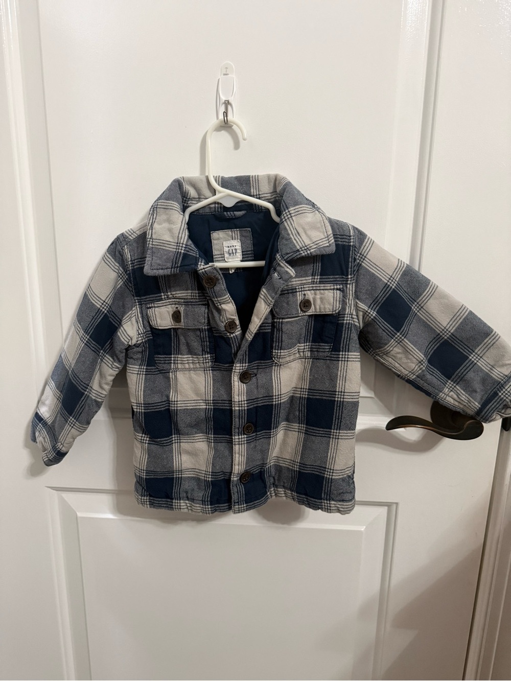 GAP Blue and Cream Plaid Button-Up Kids Jacket